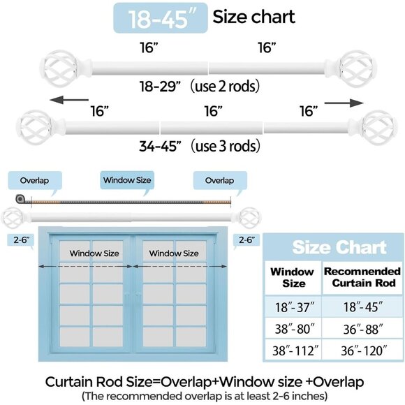 White Curtain Rods for Windows 18-45 Inch With Twisted Cage Finials Adjustabl... - Picture 4 of 9